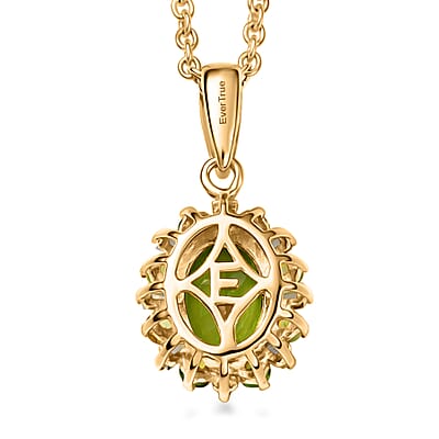 EverTrue Hebei Peridot and Moissanite 2.00 ctw Sunburst Pendant in 18K YG Plated with ION Plated YG Stainless Steel Necklace (20 Inches)