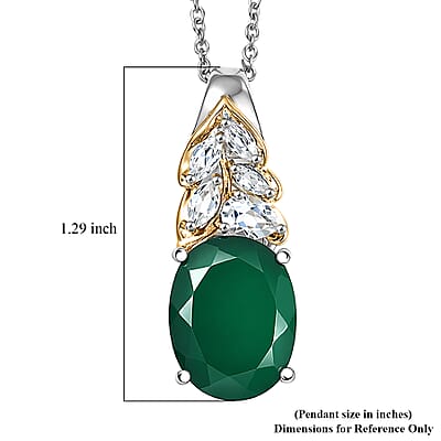 EverTrue Verde Onyx and White Topaz 9.00 ctw Pendant in 18K YG Plated and Platinum Bond with Stainless Steel Necklace 20 Inches