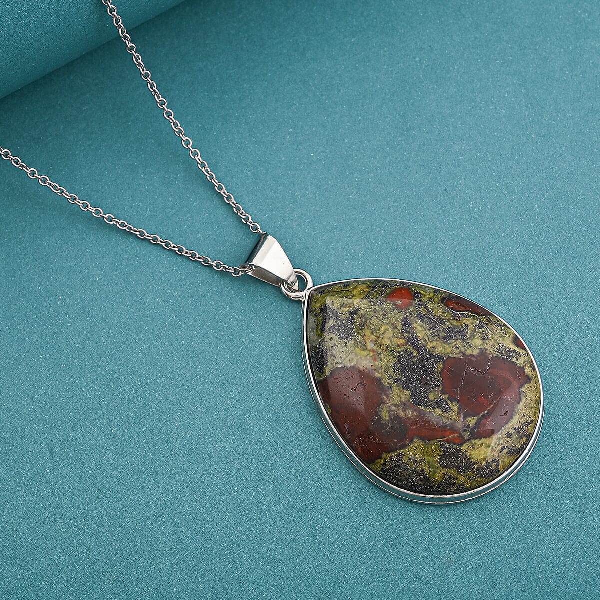 Dragon Blood Jasper 60.00 ctw Pendant in Silvertone with Stainless Steel Necklace 20 Inches image number 1
