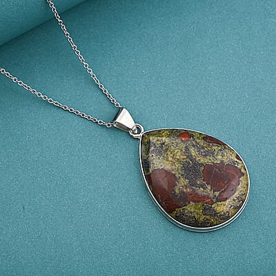 Dragon Blood Jasper 60.00 ctw Pendant in Silvertone with Stainless Steel Necklace 20 Inches