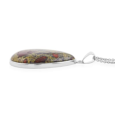 Dragon Blood Jasper 60.00 ctw Pendant in Silvertone with Stainless Steel Necklace 20 Inches