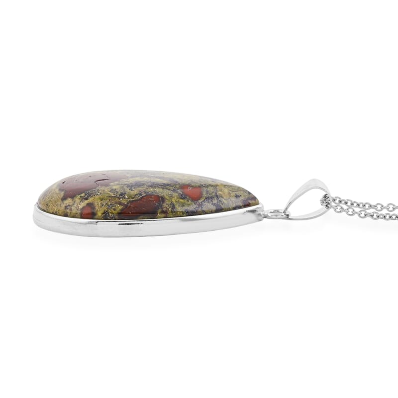 Dragon Blood Jasper 60.00 ctw Pendant in Silvertone with Stainless Steel Necklace 20 Inches