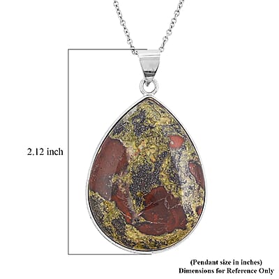 Dragon Blood Jasper 60.00 ctw Pendant in Silvertone with Stainless Steel Necklace 20 Inches