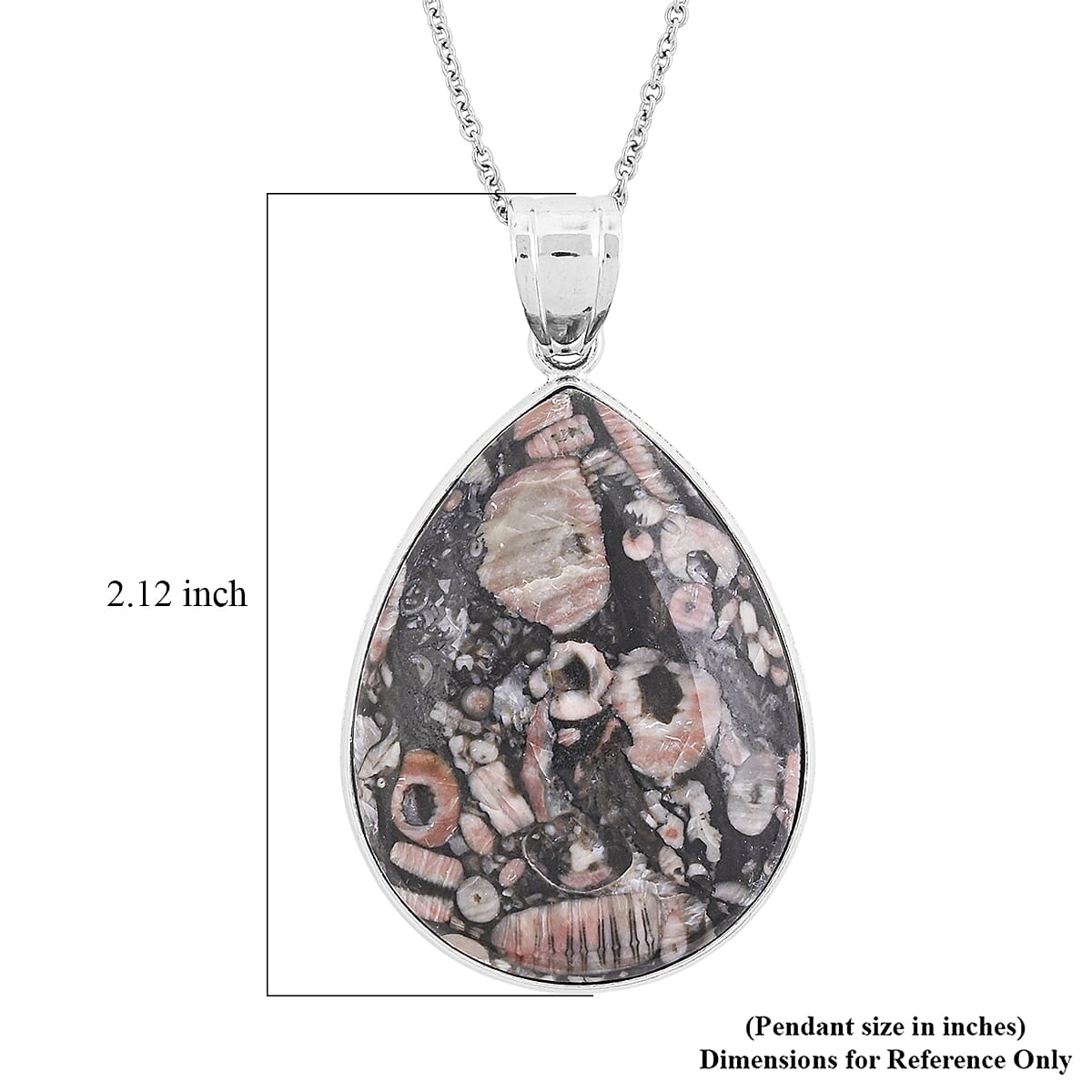 Insect Fossil Jasper 52.00 ctw Pendant in Silvertone with Stainless Steel Necklace (20 Inches) image number 5