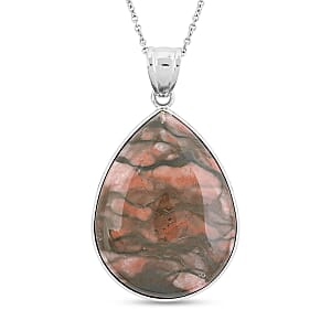 Hand-Polished Rainbow Zebra Jasper 52.00 ctw Pendant in Silvertone with Stainless Steel Necklace 20 Inches