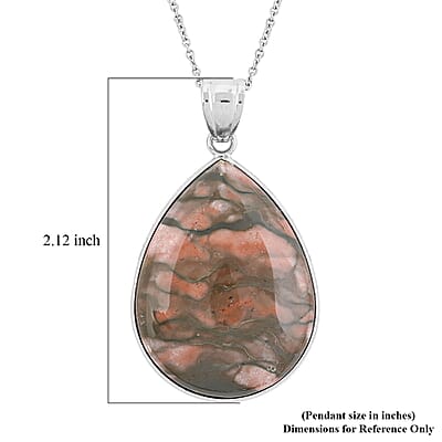 Hand-Polished Rainbow Zebra Jasper 52.00 ctw Pendant in Silvertone with Stainless Steel Necklace 20 Inches