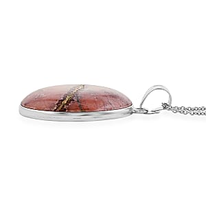 Hand-Polish Round Red Picture Jasper 50.00 ctw Pendant in Silvertone with Stainless Steel Necklace (20 Inches)