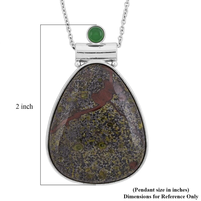 Dragon Bloodstone Jasper and Multi Gemstone 36.00 ctw Drop Frame Pendant in Silvertone with Stainless Steel Necklace 20 Inches