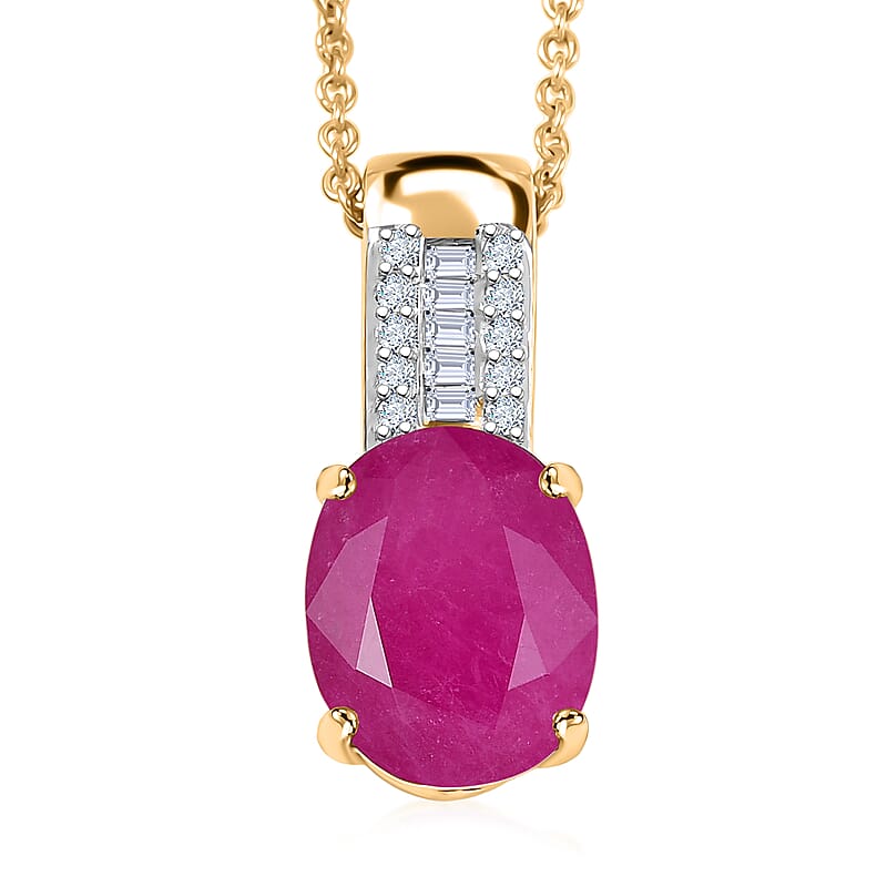 Luxoro AAA Mozambique Ruby and Diamond I2 3.25 ctw Royal Bloodline Pendant Necklace in 10K Yellow Gold 20 Inches