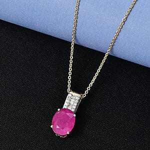 Luxoro AAA Mozambique Ruby and Diamond I2 3.25 ctw Royal Bloodline Pendant Necklace in 10K Yellow Gold 20 Inches