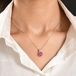 Luxoro AAA Mozambique Ruby and Diamond I2 3.25 ctw Royal Bloodline Pendant Necklace in 10K Yellow Gold 20 Inches