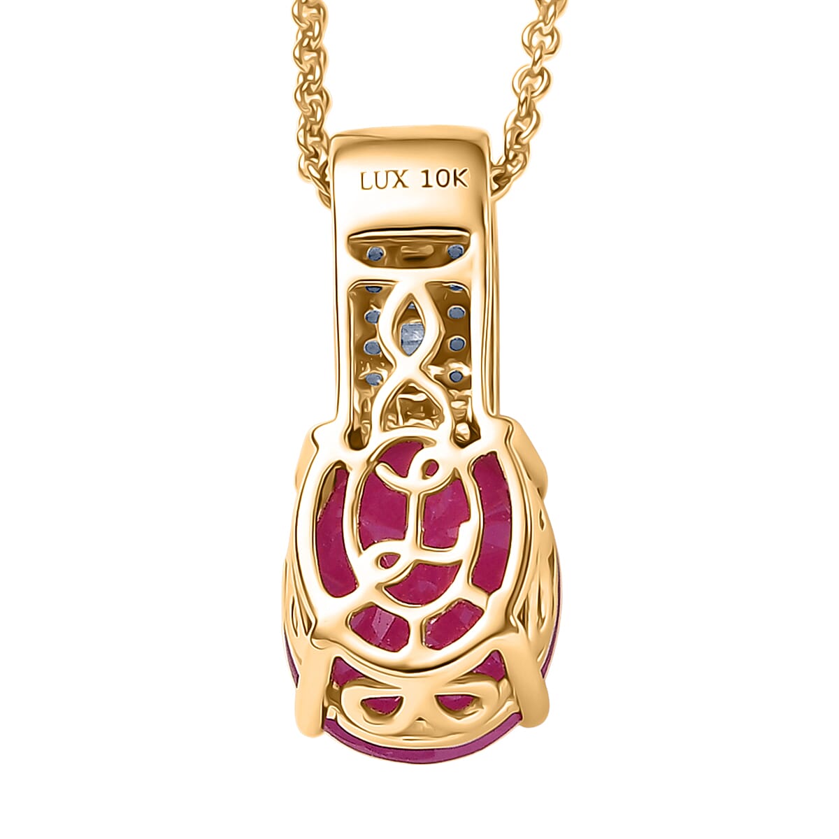 Luxoro AAA Mozambique Ruby and Diamond I2 3.25 ctw Royal Bloodline Pendant Necklace in 10K Yellow Gold 20 Inches