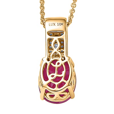 Luxoro AAA Mozambique Ruby and Diamond I2 3.25 ctw Royal Bloodline Pendant Necklace in 10K Yellow Gold 20 Inches