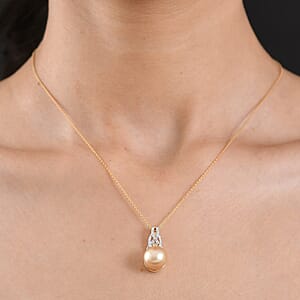 South Sea Golden Cultured Pearl and Luxuriant Lab Grown Diamond (G-H, SI) 0.20 ctw Infinity Weave Pendant Necklace in 18K Vermeil Yellow Gold Over Sterling Silver 20 Inches