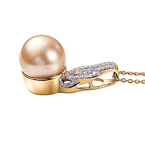 South Sea Golden Cultured Pearl and Luxuriant Lab Grown Diamond (G-H, SI) 0.20 ctw Infinity Weave Pendant Necklace in 18K Vermeil Yellow Gold Over Sterling Silver 20 Inches