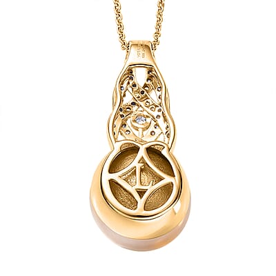 South Sea Golden Cultured Pearl and Luxuriant Lab Grown Diamond (G-H, SI) 0.20 ctw Infinity Weave Pendant Necklace in 18K Vermeil Yellow Gold Over Sterling Silver 20 Inches