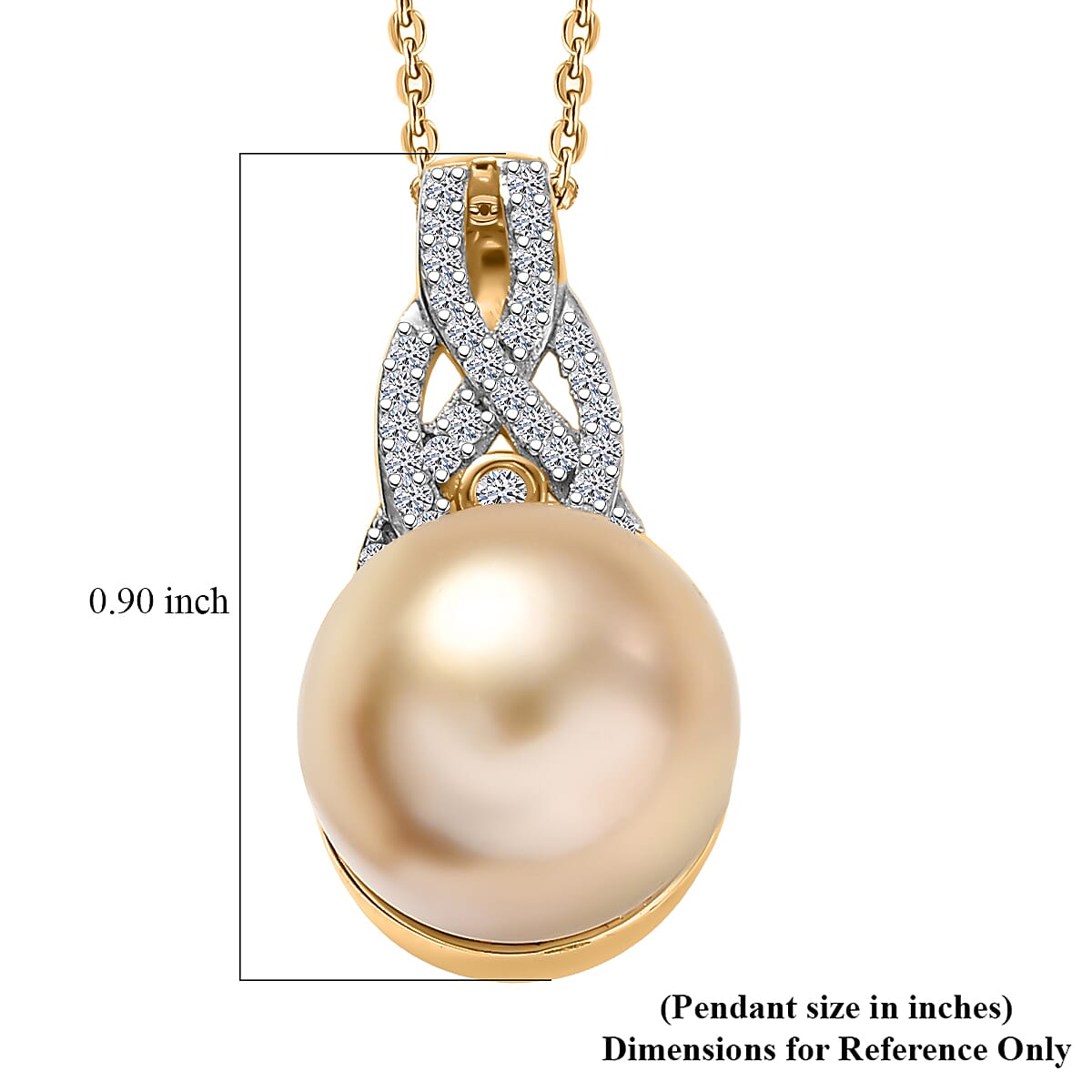 South Sea Golden Cultured Pearl and Luxuriant Lab Grown Diamond (G-H, SI) 0.20 ctw Infinity Weave Pendant Necklace in 18K Vermeil Yellow Gold Over Sterling Silver 20 Inches