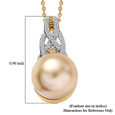 South Sea Golden Cultured Pearl and Luxuriant Lab Grown Diamond (G-H, SI) 0.20 ctw Infinity Weave Pendant Necklace in 18K Vermeil Yellow Gold Over Sterling Silver 20 Inches