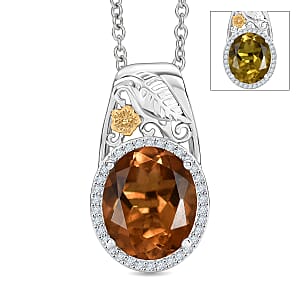 EverTrue Autumn Alexite and White Zircon 5.00 ctw Maple Majesty Pendant in 18K YG Plated and Platinum Bond with Stainless Steel Necklace 20 Inches