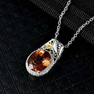 EverTrue Autumn Alexite and White Zircon 5.00 ctw Maple Majesty Pendant in 18K YG Plated and Platinum Bond with Stainless Steel Necklace 20 Inches