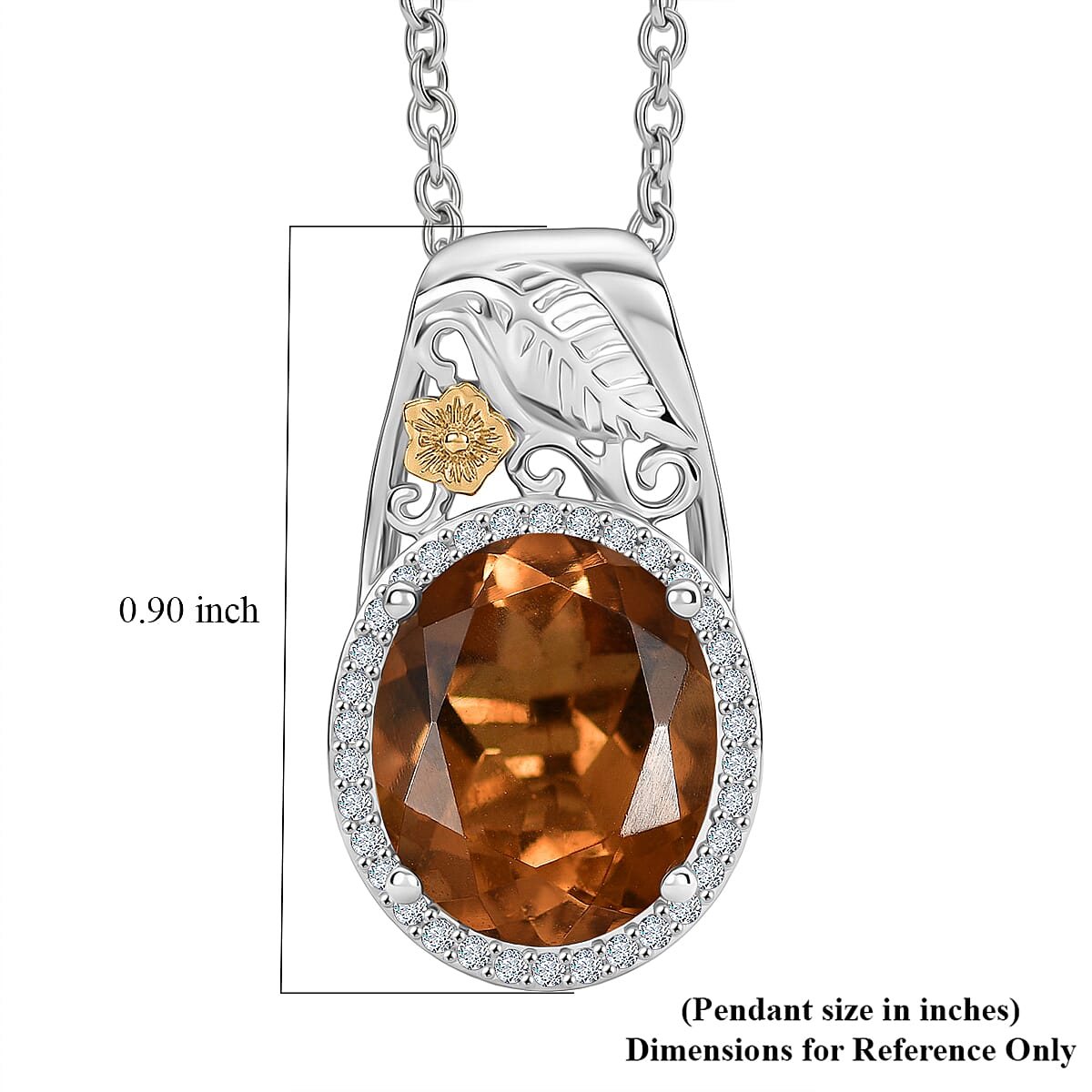 EverTrue Autumn Alexite and White Zircon 5.00 ctw Maple Majesty Pendant in 18K YG Plated and Platinum Bond with Stainless Steel Necklace 20 Inches