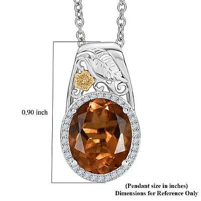 EverTrue Autumn Alexite and White Zircon 5.00 ctw Maple Majesty Pendant in 18K YG Plated and Platinum Bond with Stainless Steel Necklace 20 Inches