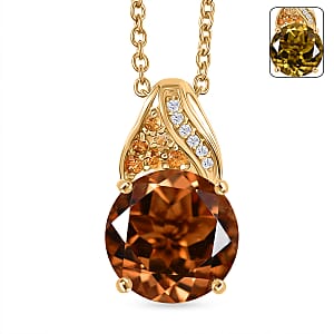 EverTrue Autumn Alexite and Multi Gemstone 6.30 ctw Golden Blaze Round Pendant in 18K YG Plated with ION Plated YG Stainless Steel Necklace 20 Inches