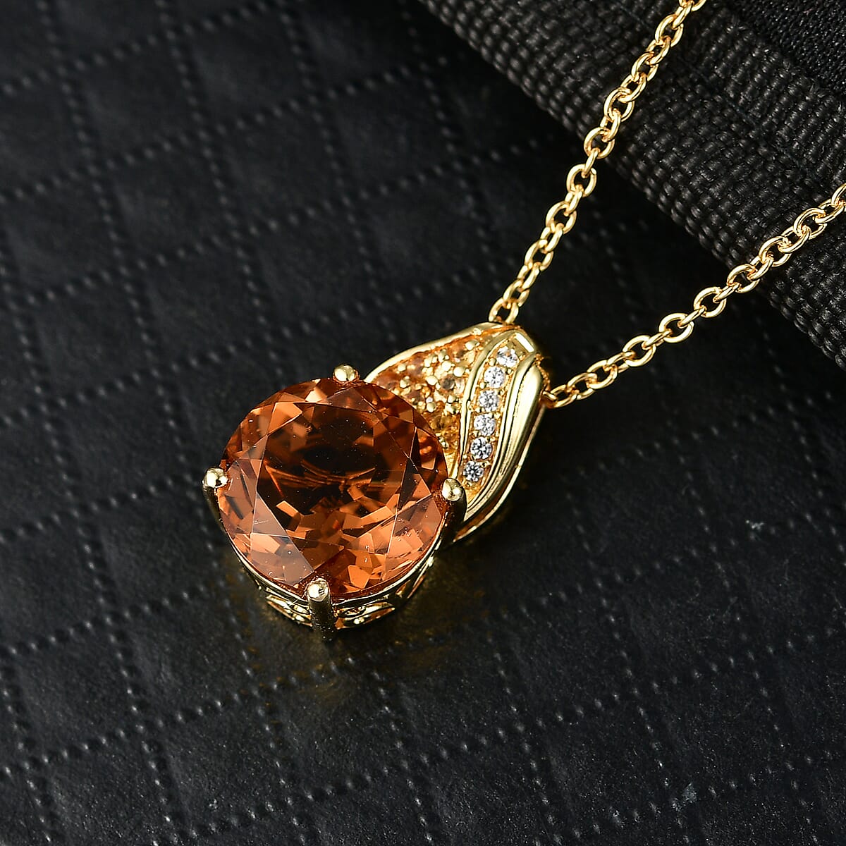 EverTrue Autumn Alexite and Multi Gemstone 6.30 ctw Golden Blaze Round Pendant in 18K YG Plated with ION Plated YG Stainless Steel Necklace 20 Inches image number 1