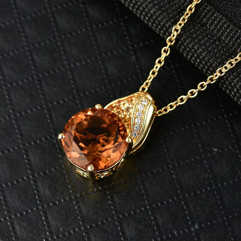 EverTrue Autumn Alexite and Multi Gemstone 6.30 ctw Golden Blaze Round Pendant in 18K YG Plated with ION Plated YG Stainless Steel Necklace 20 Inches