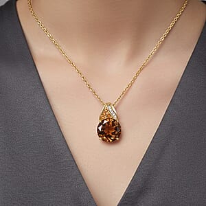 EverTrue Autumn Alexite and Multi Gemstone 6.30 ctw Golden Blaze Round Pendant in 18K YG Plated with ION Plated YG Stainless Steel Necklace 20 Inches