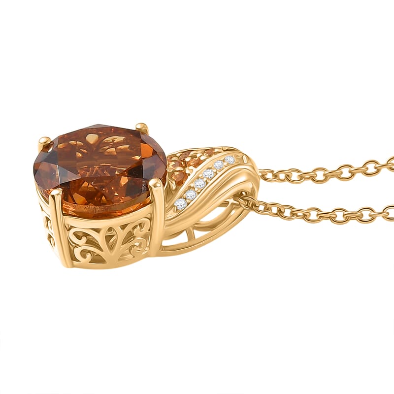 EverTrue Autumn Alexite and Multi Gemstone 6.30 ctw Golden Blaze Round Pendant in 18K YG Plated with ION Plated YG Stainless Steel Necklace 20 Inches
