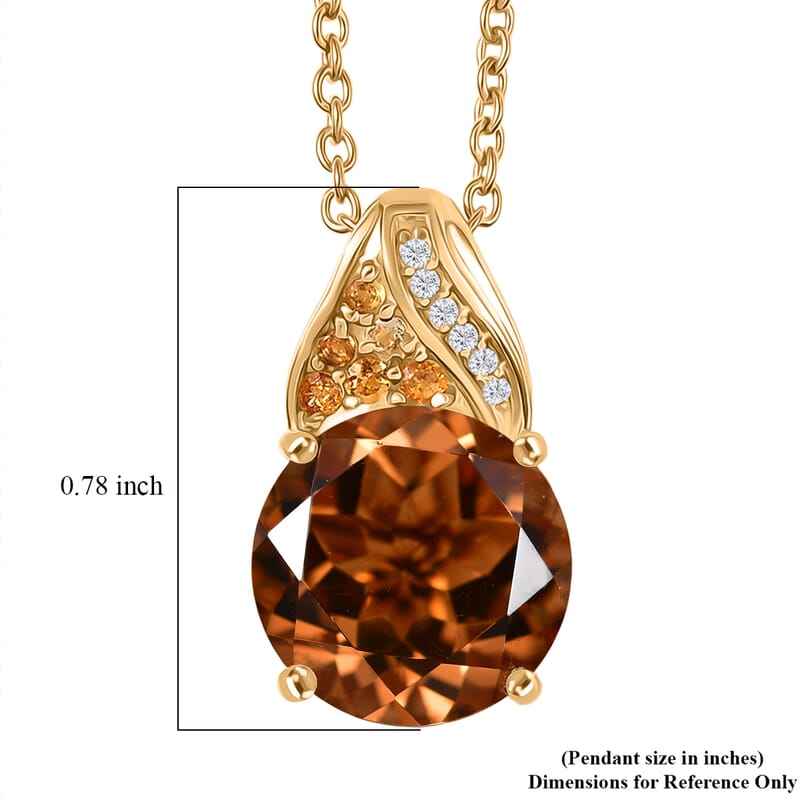 EverTrue Autumn Alexite and Multi Gemstone 6.30 ctw Golden Blaze Round Pendant in 18K YG Plated with ION Plated YG Stainless Steel Necklace 20 Inches