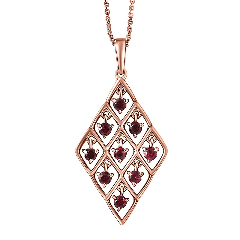 D'Joy Premium Anthill Garnet 0.75 ctw Lattice Pendant Necklace in Brown E-coat Sterling Silver 20 Inches