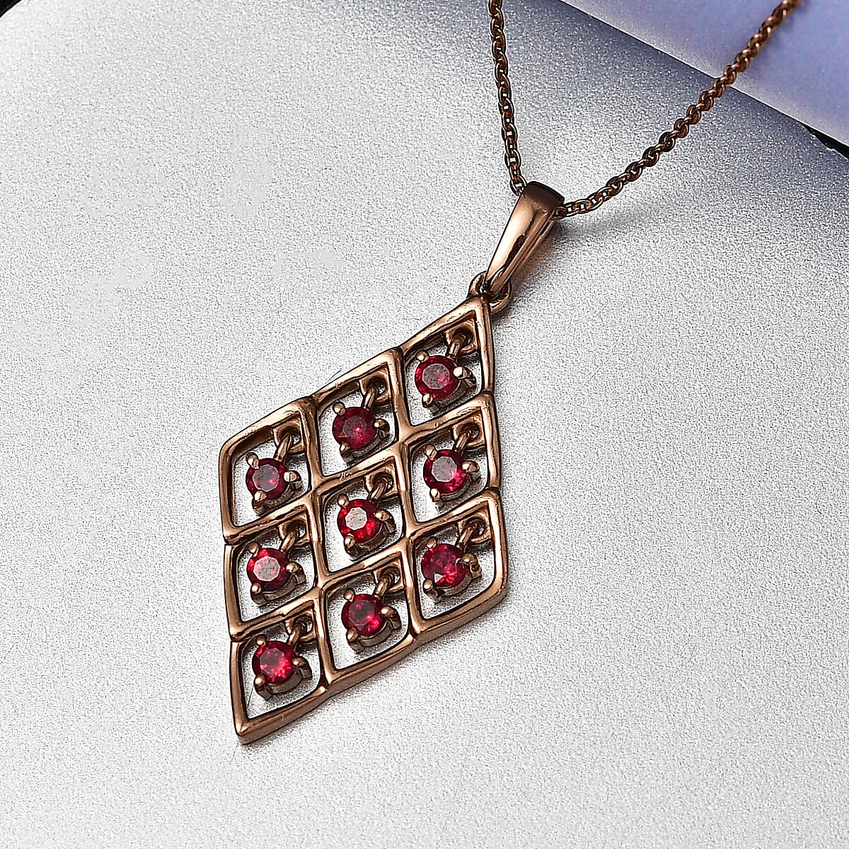 D'Joy Premium Anthill Garnet 0.75 ctw Lattice Pendant Necklace in Brown E-coat Sterling Silver 20 Inches  image number 1