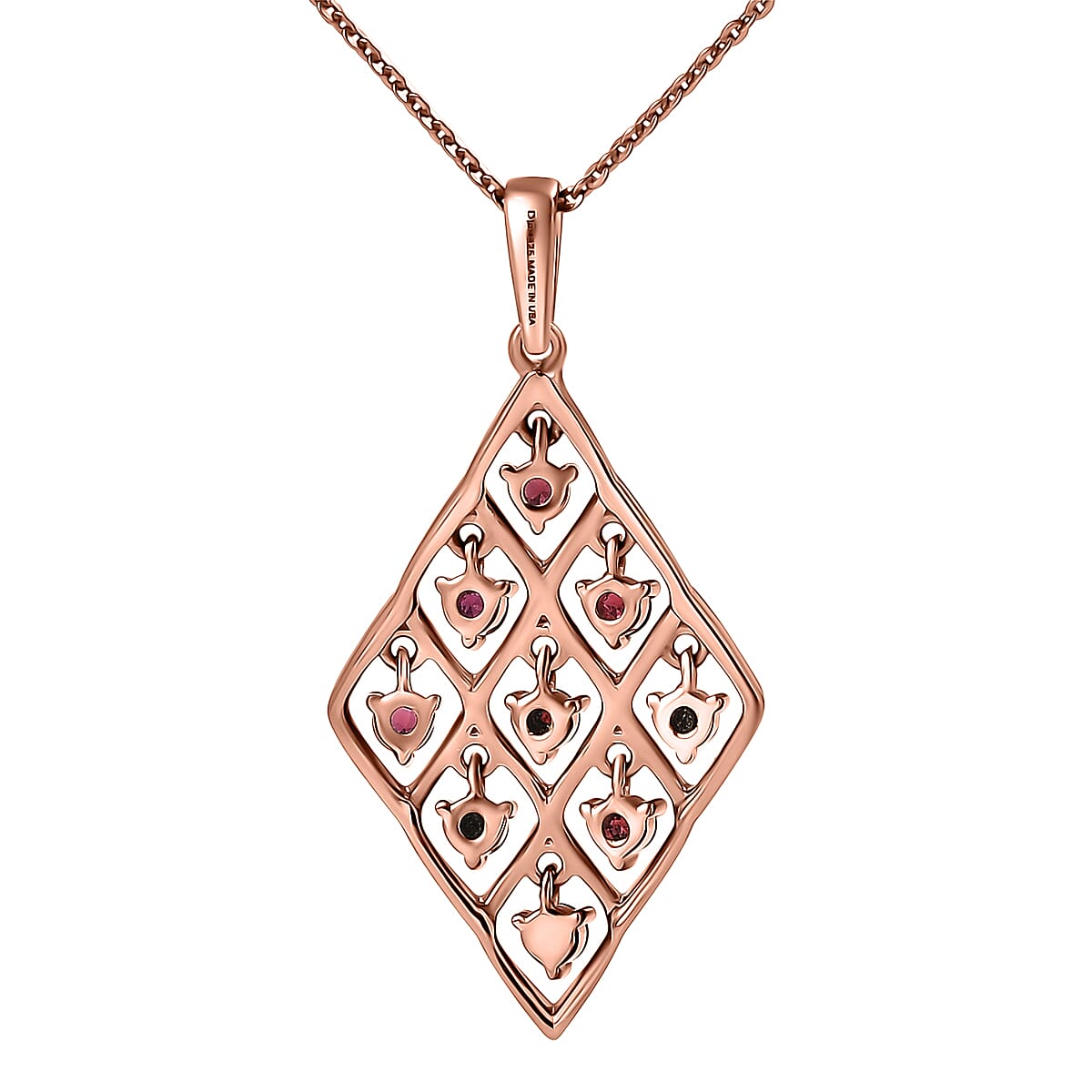 D'Joy Premium Anthill Garnet 0.75 ctw Lattice Pendant Necklace in Brown E-coat Sterling Silver 20 Inches 