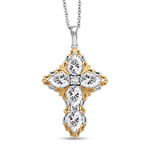 EverTrue Simulated Diamond 8.00 ctw Pendant 18K YG Plated and Platinum Bond with Stainless Steel Necklace 20 Inches