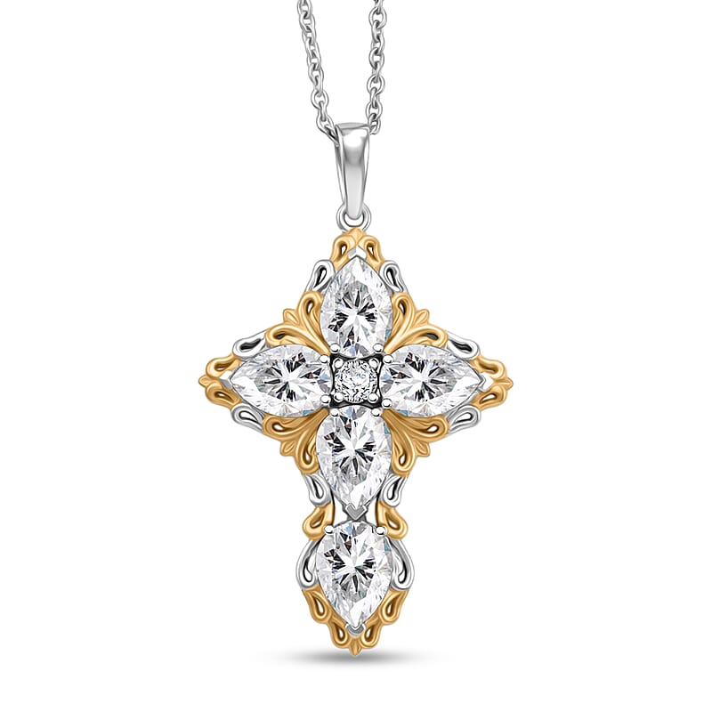 EverTrue Simulated Diamond 8.00 ctw Pendant 18K YG Plated and Platinum Bond with Stainless Steel Necklace 20 Inches