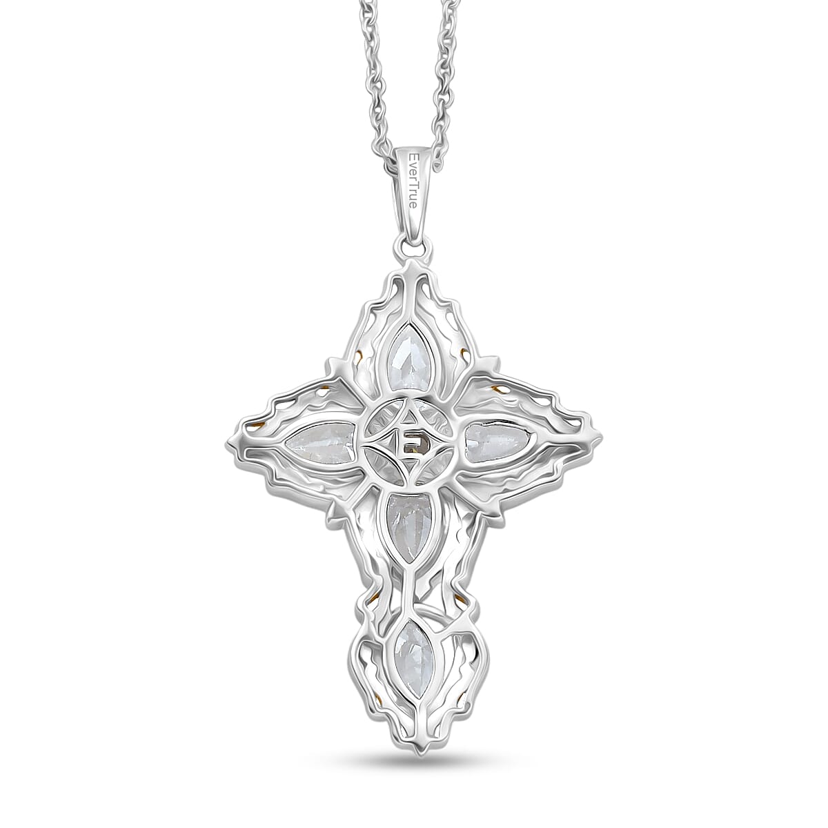 EverTrue Simulated Diamond 8.00 ctw Pendant 18K YG Plated and Platinum Bond with Stainless Steel Necklace 20 Inches image number 4