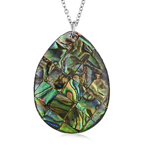 Drop Abalone Shell 16-18 Inches Pendant in Silvertone with Stainless Steel Necklace