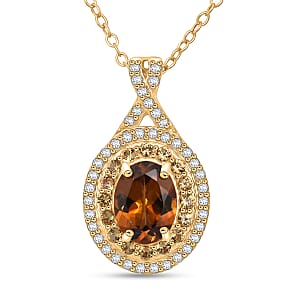 D'Joy Premium Golden Turkizite and Multi Gemstone 2.10 ctw Radiant Halo Pendant Necklace in 18K Vermeil Yellow Gold Over Sterling Silver 20 Inches 