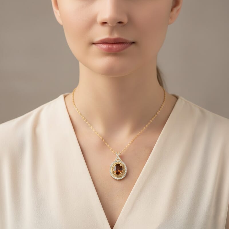 D'Joy Premium Golden Turkizite and Multi Gemstone 2.10 ctw Radiant Halo Pendant Necklace in 18K Vermeil Yellow Gold Over Sterling Silver 20 Inches