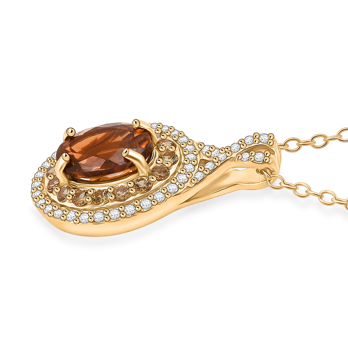 D'Joy Premium Golden Turkizite and Multi Gemstone 2.10 ctw Radiant Halo Pendant Necklace in 18K Vermeil Yellow Gold Over Sterling Silver 20 Inches  image number 3