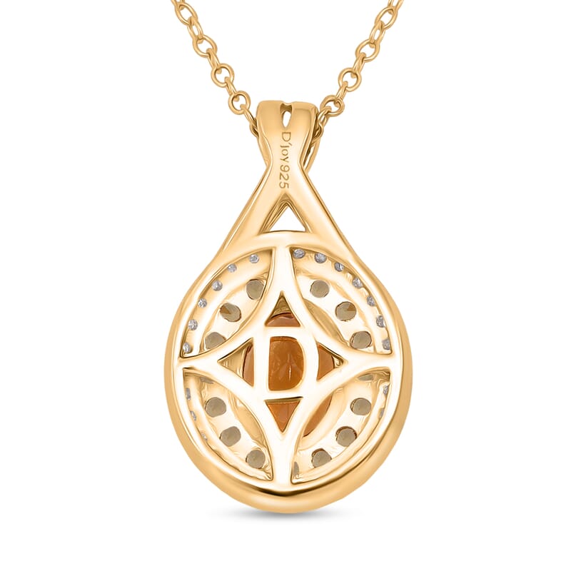 D'Joy Premium Golden Turkizite and Multi Gemstone 2.10 ctw Radiant Halo Pendant Necklace in 18K Vermeil Yellow Gold Over Sterling Silver 20 Inches