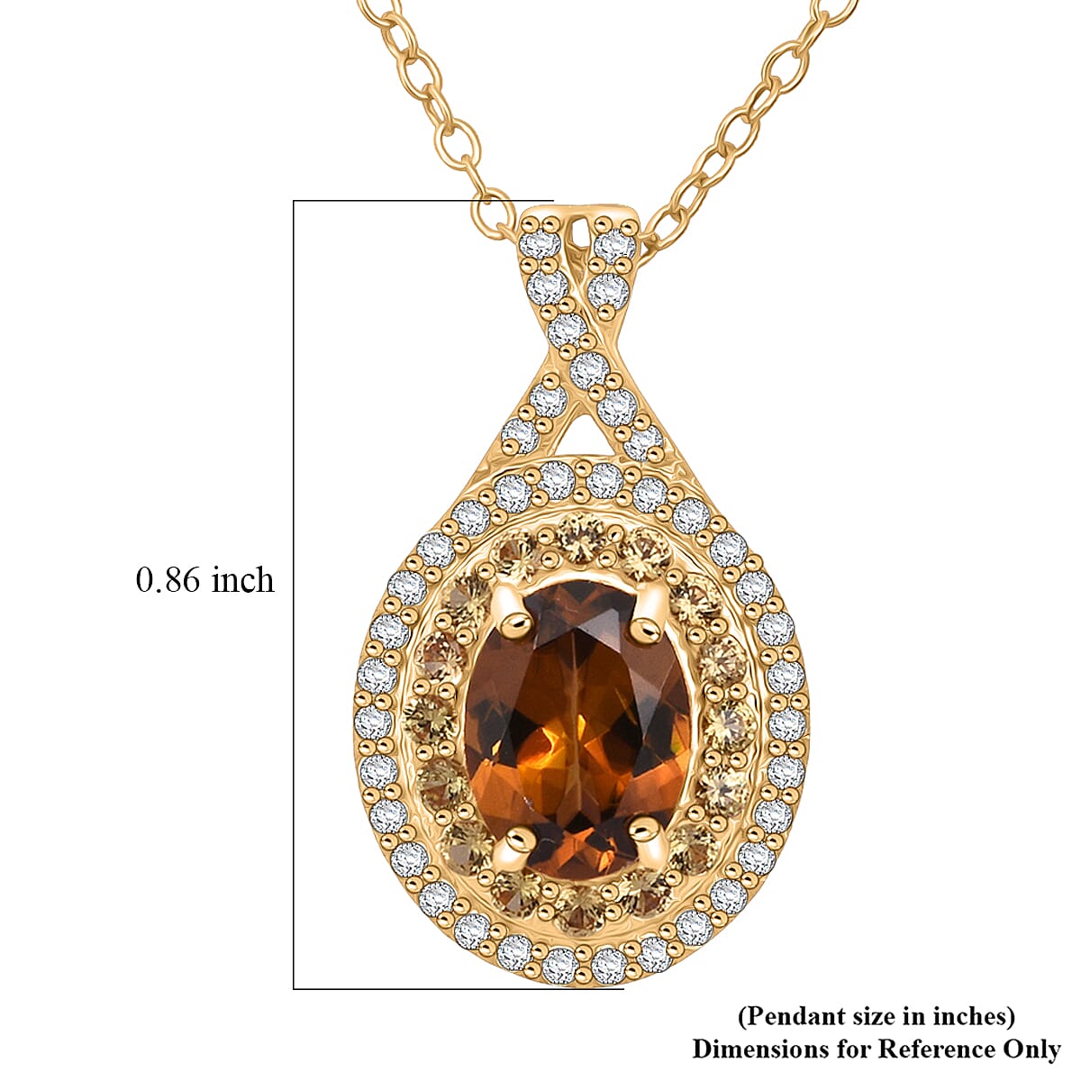 D'Joy Premium Golden Turkizite and Multi Gemstone 2.10 ctw Radiant Halo Pendant Necklace in 18K Vermeil Yellow Gold Over Sterling Silver 20 Inches