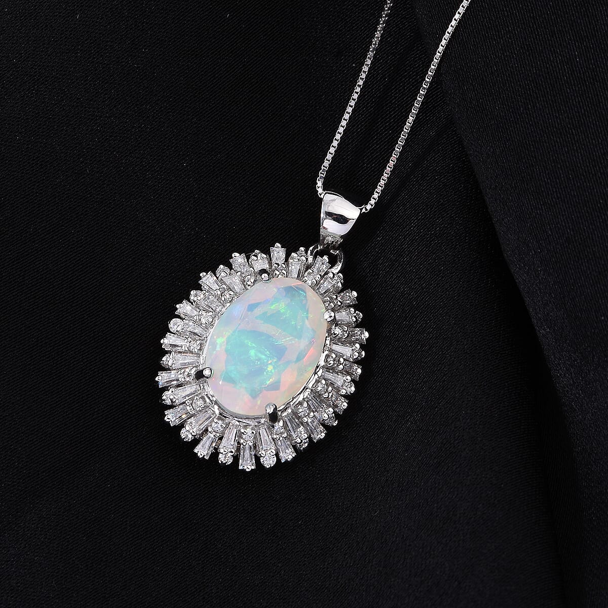 D'Joy Premium Ethiopian Welo Opal and Moissanite 4.90 ctw Moonlit Radiance Pendant Necklace in Rhodium Over Sterling Silver 20 Inches  image number 1