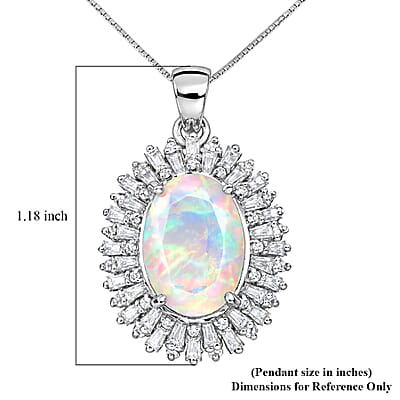D'Joy Premium Ethiopian Welo Opal and Moissanite 4.90 ctw Moonlit Radiance Pendant Necklace in Rhodium Over Sterling Silver 20 Inches