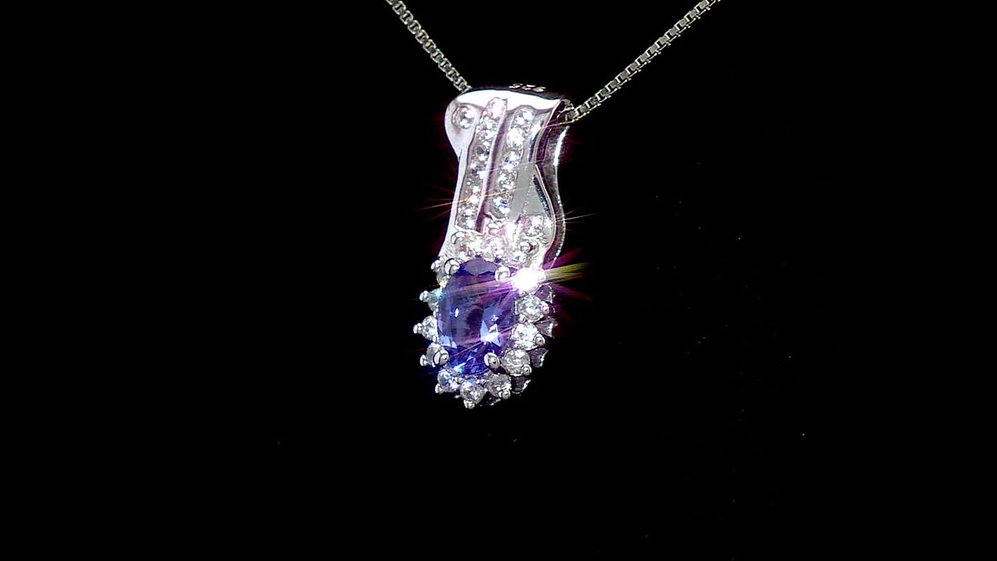 D'Joy AAA Tanzanite and White Zircon 1.00 ctw Grace Halo Pendant Necklace in Rhodium Over Sterling Silver 20 Inches