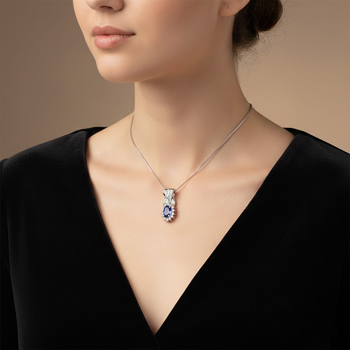 D'Joy AAA Tanzanite and White Zircon 1.00 ctw Grace Halo Pendant Necklace in Rhodium Over Sterling Silver 20 Inches  image number 2