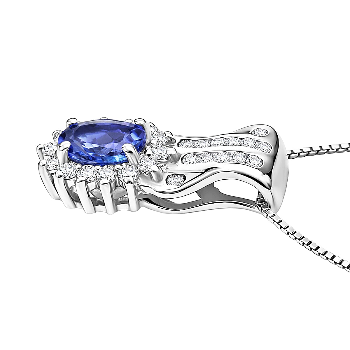 D'Joy AAA Tanzanite and White Zircon 1.00 ctw Grace Halo Pendant Necklace in Rhodium Over Sterling Silver 20 Inches  image number 3