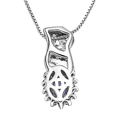 D'Joy AAA Tanzanite and White Zircon 1.00 ctw Grace Halo Pendant Necklace in Rhodium Over Sterling Silver 20 Inches